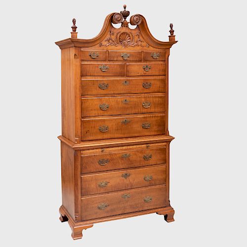 Chippendale Tiger Maple Chest on Chest, Pennsylvania