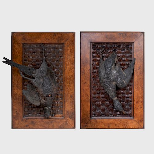 Alexander Pope (1849-1924): Pair of Carved Wood Trompe L'oeil Water Fowl