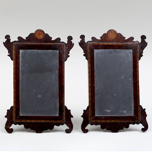 Rare Pair of Chippendale Inlaid Mahogany Diminutive Dressing Mirrors