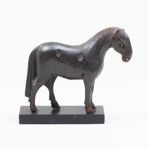Small Black Painted Carved Wood Horse