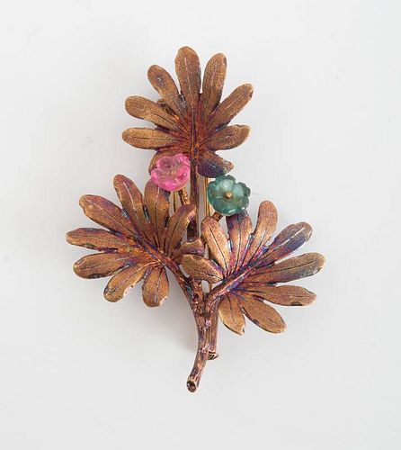BUCCELLATI 18K GOLD AND COLORED STONE BROOCH