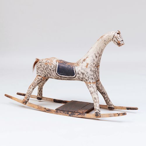 Painted Wood and Horsehair Spotted Rocking Horse