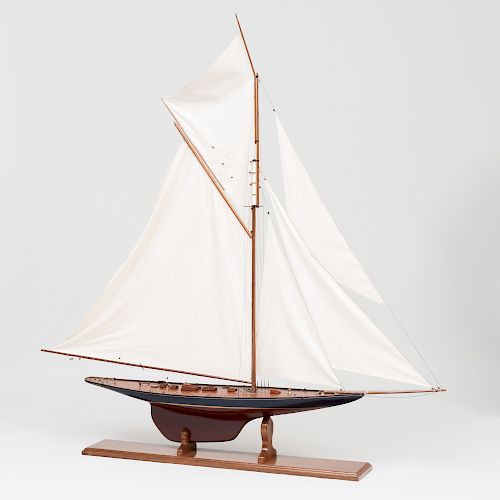 Large Model of a Painted and Brass-Mounted Mahogany Yacht