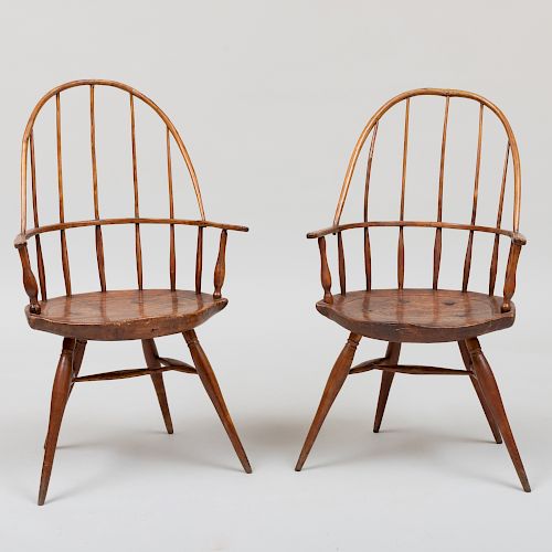 Pair of Windsor Oak, Birch and Ash Bow Back Arm Chairs