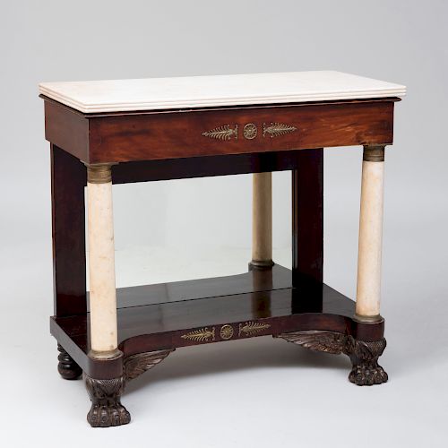 Classical Gilt-Metal-Mounted Mahogany and Marble Pier Table 