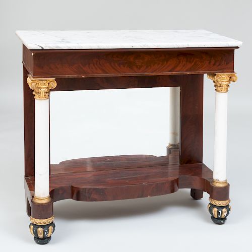 Classical Mahogany, Parcel-Gilt and Marble Console, New York