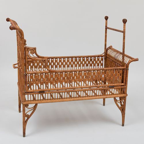Rare Victorian Wicker Crib, Heywood Bros. & Co.