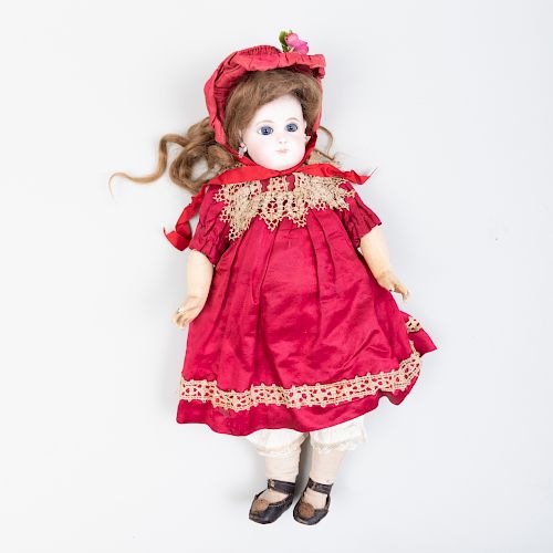 Jumeau Bisque Doll in Red Silk Dress
