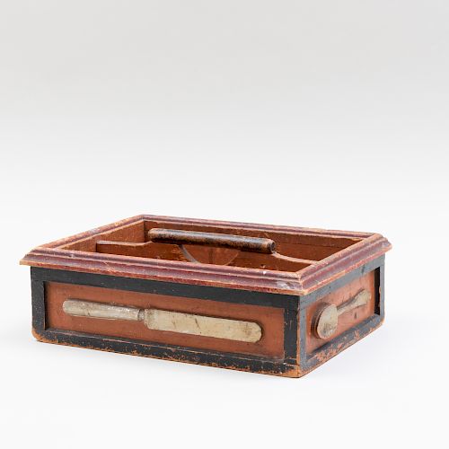  Painted Wood Cutlery Box with Applied Decoration
