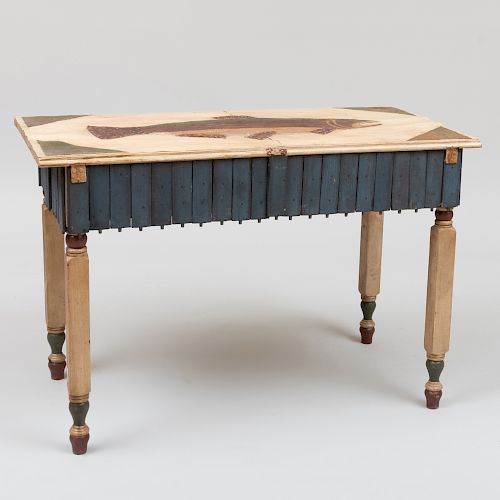 Rustic Painted Wood and Tin Table