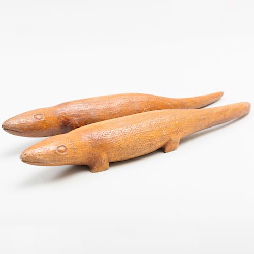Pair of Carved Wood Models of Reptiles
