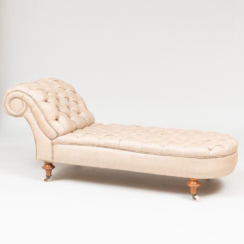 Early Victorian Mahogany and Tufted Upholstered Recamier