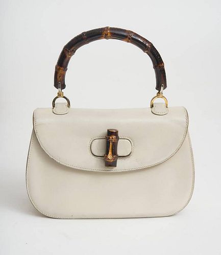 GUCCI WINTER WHITE LEATHER HANDBAG WITH BAMBOO HANDLE