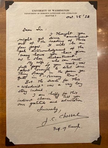 John Steinbeck handwritten response to a fan