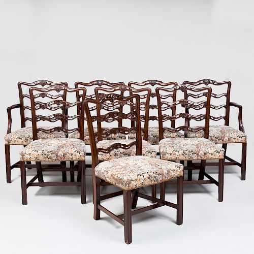 Set of Eight Chippendale Mahogany Side Chairs, Modern