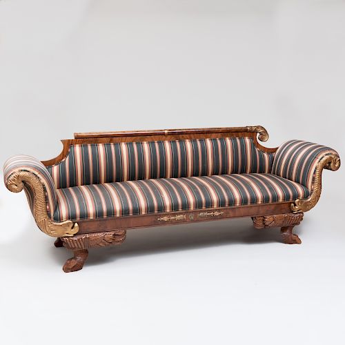 Classical Mahogany and Parcel-Gilt Settee