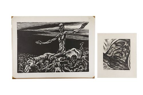 Friedlander, Issac (1890-1968). "Messiah" / "Jeremiah". Linóleos, 27.5 x 39.3 cm. y 17 x 15 cm., firmados a lápiz, ca. 1950. Piezas: 2.