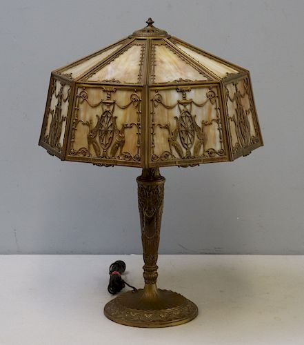 Antique Gilt Metal Arts And Crafts Table Lamp.