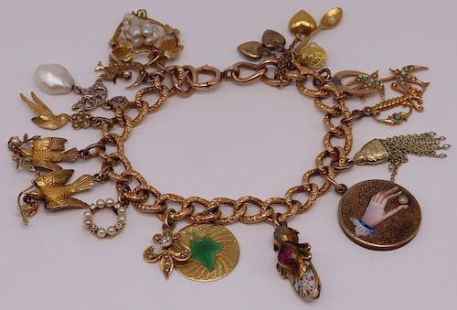 JEWELRY. Victorian 14kt Gold Charm Bracelet and 17