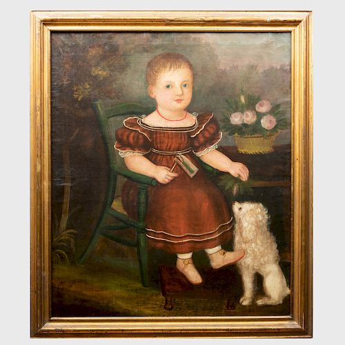 American School: Portrait of a Child with a  Dog and Toy