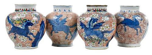 Four Chinese Dragon Horse Vases