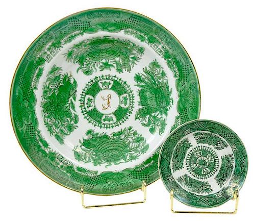 Two Green Fitzhugh Porcelain Dishes
