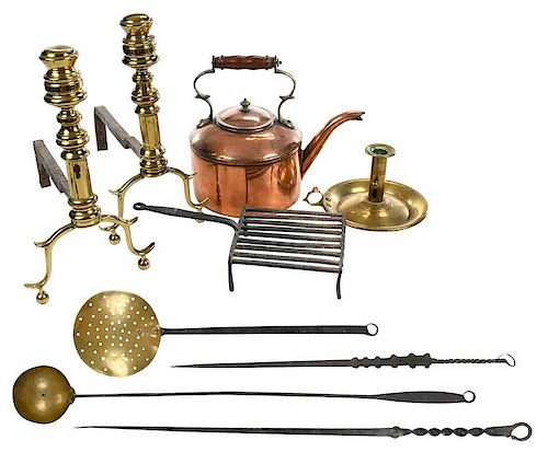 Nine Assorted Period Brass, Iron, Copper Items