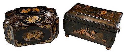 Two Chinese Gilt Decorated Lacquer Boxes
