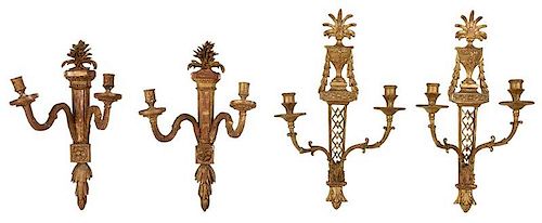 Two Pairs of Louis XVI Style Gilt Wood Sconces