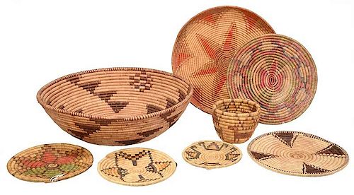 Eight Hopi Coiled Baskets