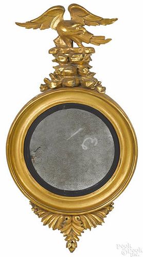 George III giltwood convex mirror, late 18th c., 43'' h.