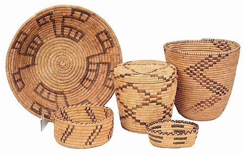 Five Native American Coiled Baskets
