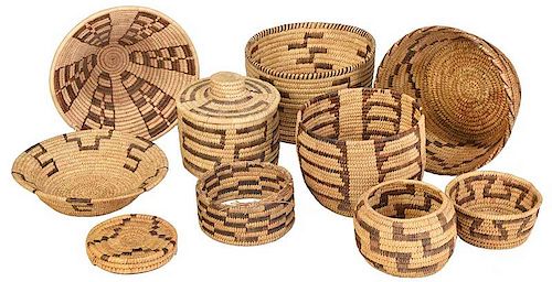 Ten Coiled Native American Baskets