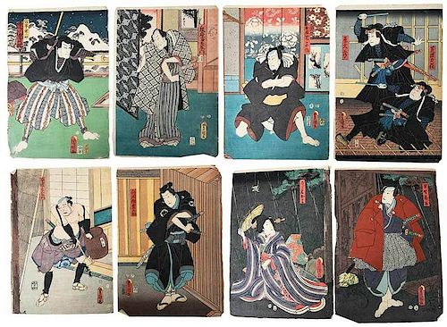 Group of Eight Woodblock Prints, Utagawa School
