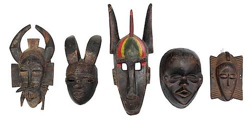 Five West African Carved Masks