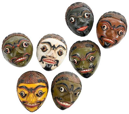 Group of Seven Polychrome Indonesian Masks