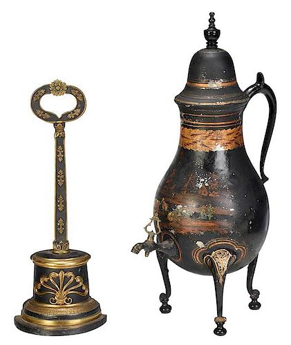 Paint Decorated Tole Hot Water Urn and Door Stop