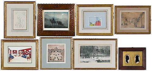 Group of Eight Framed Pieces of Art