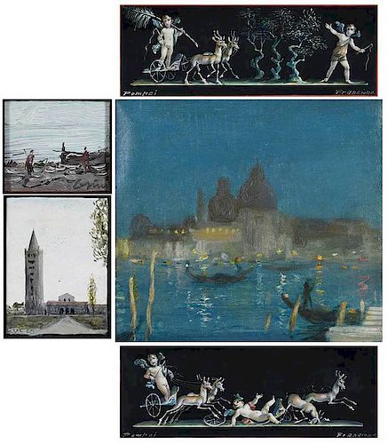 Group of Five Framed Italian Works of Art