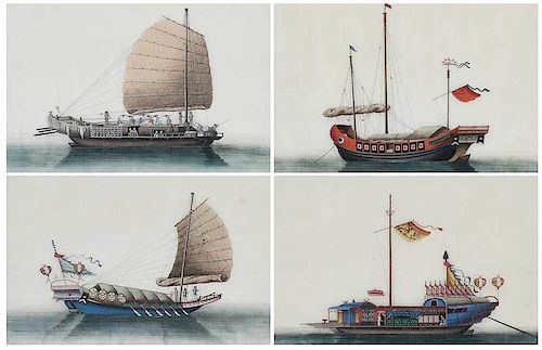 Four Framed Chinese Sailing Paintings