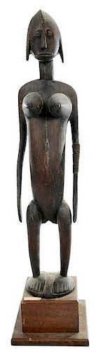 Mali Bamana Wood Carving of Woman on Stand
