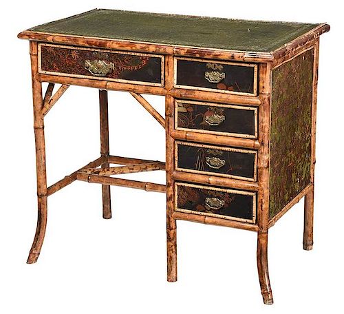 A Victorian Bamboo and Lacquer Writing Desk