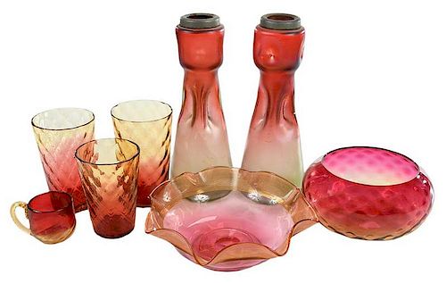 Eight Pieces Assorted Cranberry Glass