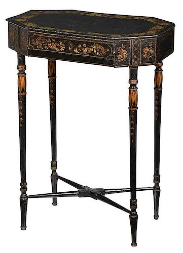A Fine Regency Black Lacquer and Gilt Work Table