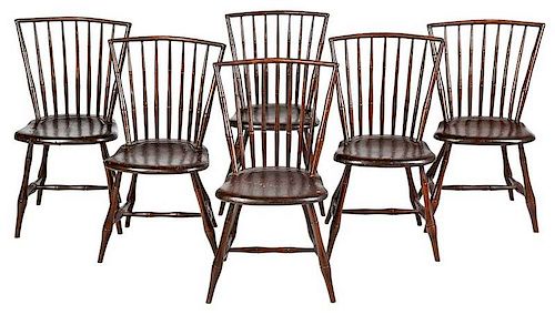 Set of Six Faux Bamboo Windsor Side Chairs