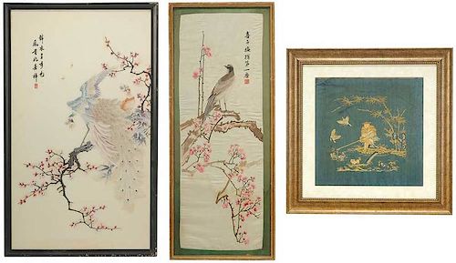 Three Asian Framed Silk Embroideries