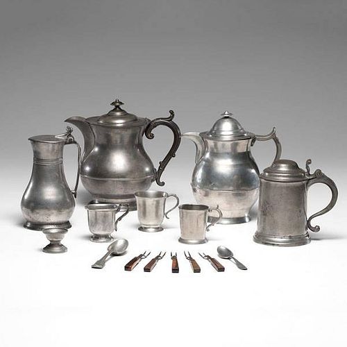 Pewter Pitchers Including Sellew, Tankards and Cups, Plus 