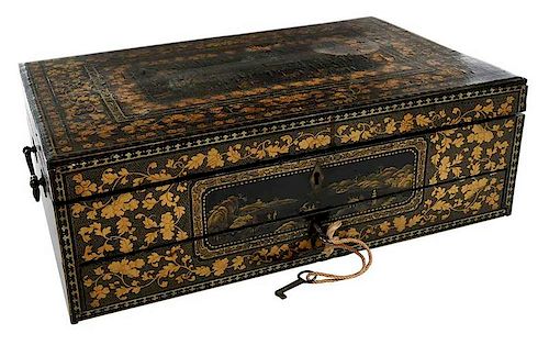 Chinese Export Gilt Decorated Lacquer Sewing Box