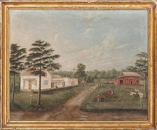 Folk Art Painting of a Farmstead 