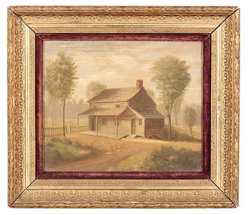 Folk Art Painting of a Cabin 